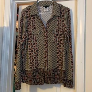 BCBG MAXAZRIA Sz L Button Down Blouse w/ Pockets